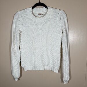 Faherty Cable Knit Crewneck Fisherman Sweater White ribbed hem Size XS